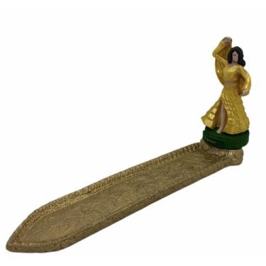 Imagem de Incensário Régua Cigana Dourada Em Resina 24 Cm - Bialluz Presentes