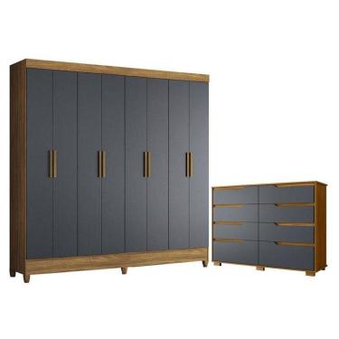 Imagem de Guarda Roupa Casal Marajó E Cômoda Georgia Freijó Cinza - Moval