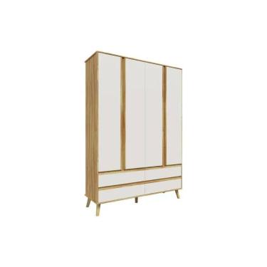 Imagem de Guarda Roupa Infantil C/ 4 Portas E 4 Gavetas Théo Off White/amendoa - Peroba