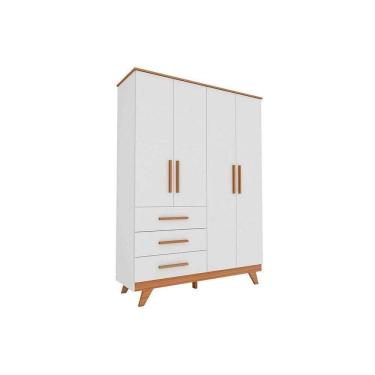 Imagem de Guarda Roupa 4 Portas C/ E 3 Gavetas Retrô Branco/amendoa - Peroba