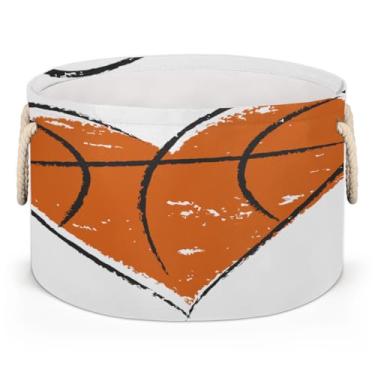 Imagem de Cesta grande redonda de armazenamento de basquete, coração, esportes, círculo, organizador de brinquedos, caixas de brinquedos dobráveis com alça para sala de estar, lavanderia, berçário, quarto