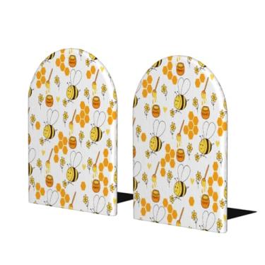 Imagem de Abelha mel animal bonito grande suporte de livros de madeira decorativo antiderrapante resistente terminais de livro para mesa de escritório em casa biblioteca escola estudo decoração divisórias de