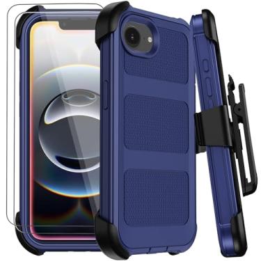 Imagem de Capa para iPhone 16e com clipe de cinto, capas de telefone defensoras antiqueda à prova de choque de grau militar com 2 protetores de tela e suporte, 2 camadas de capa protetora resistente e