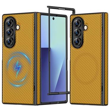 Imagem de MIDIIUGCT Capa magnética para Samsung Galaxy Z Fold7 - Proteção de dobradiça, compatível com carregamento sem fio - Capa fina de policarbonato com textura tecida, [amarelo] MUS-ZTCX-01-04
