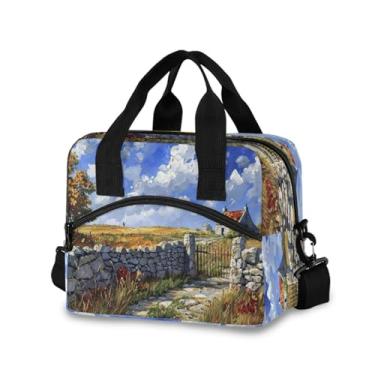 Imagem de Blueangle Lancheira isolada com estampa doméstica camponesa, alça de ombro removível e alça - lancheira reutilizável para homens e mulheres (366)