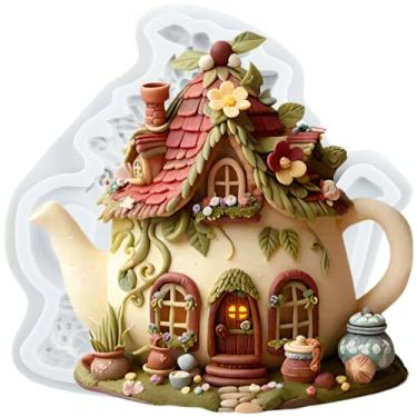 Imagem de MYPRACS Molde de silicone para fondant de bule de chá para decoração de bolo de açúcar, topo de cupcake, pasta de goma de chocolate, argila de polímero