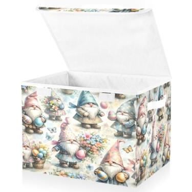 Imagem de Blueangle Caixas de armazenamento dobráveis 1 pacote, cestas de armazenamento de gnomos de Páscoa com tampas e alça para casa quarto armário escritório (143)