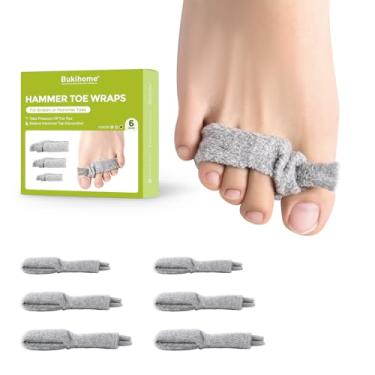 Imagem de Bukihome Corretor de dedo de martelo ajustável - pacote com 6 envoltórios de dedos quebrados - Alisador de dedo de martelo para mulheres - talas para dedos tortos, dedos curvados - (multitamanhos