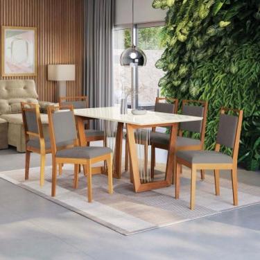 Imagem de Conjunto Sala De Jantar Lina Em Madeira Maciça 6 Cadeiras Boucle Cinza
