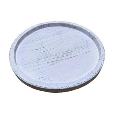 Imagem de Bothyi Prato redondo de madeira para jantar, porta-velas, bandeja de sobremesa redonda de 20 cm, bandeja de madeira para servir perfumes, frutas, mesa de, Branco