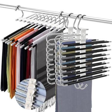 Imagem de Cididu Pacote com 4 cabides que economizam espaço, 9 camadas, organizadores de armazenamento de armário antiderrapantes, calças jeans de aço inoxidável, cabide para calças, cachecol, leggings, saias