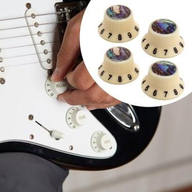 Imagem de Esquirla 4 Botões de Guitarra Estilo Chapéu em Fáceis de Instalar, Elegantes, para Controle de Velocidade, Volume e Tom, para Modificação de Guitarra, Letra Amarela Preta