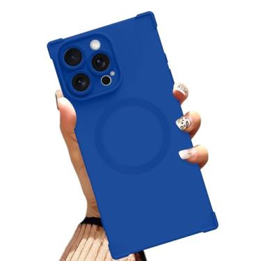 Imagem de AIGOMARA Capa magnética para iPhone 16 Pro de 6,3 polegadas [compatível com MagSafe] Capa protetora de TPU macio azul profundo azul escuro com cantos reforçados à prova de choque para mulheres e