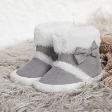 Imagem de Botas quentes e aconchegantes para bebês, meninas, meninos, sapatos de camurça de neve para bebês recém-nascidos, Cinza, 12-18 Months Toddler