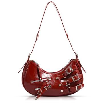 Imagem de Bolsa de ombro retrô para mulheres, bolsa de couro brilhante nas axilas, bolsa adequada...