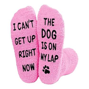 Imagem de Meias femininas fofas engraçadas para mãe de cachorro, meias roxas com dizer, presentes para amantes e donos de cães, meias de Natal e aniversário, Cat on My Lap Pink, 5-11