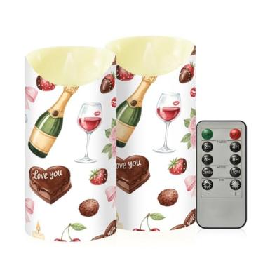 Imagem de Wassud Pacote com 2 velas sem chama vinho tinto e rosas com controle remoto, velas realistas cintilantes com temporizador, velas decorativas para Natal, casamento, festa, decoração de casa média