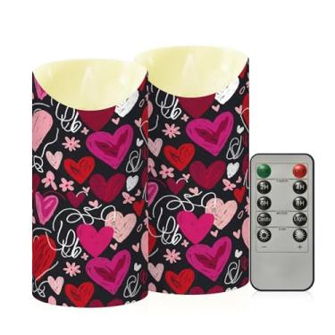 Imagem de Wassud Pacote com 2 velas vintage corações sem chama com controle remoto, velas realistas cintilantes com temporizador, velas decorativas para Natal, casamento, festa, decoração de casa média
