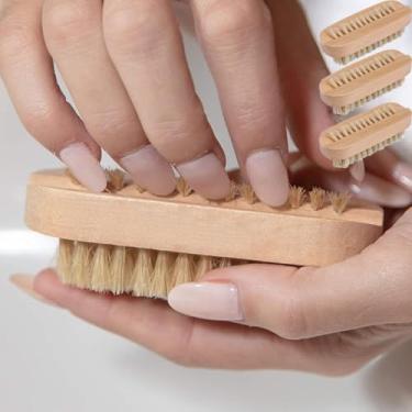Imagem de 3 pincéis multifuncionais de madeira dupla face para limpeza de unhas para homens e mulheres