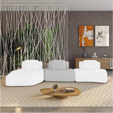 Imagem de Sofá 3 Lugares Orgânico Com Chaise E 2 Módulos Berlim Bouclê Off K01 - D`rossi Off White-cinza Claro