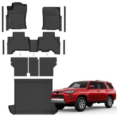 Imagem de Tapetes de chão para Toyota 4Runner 2013-2024 (apenas para 5 assentos) Tapete de porta-malas com tapete de encosto para todos os climas, forro de piso TPE adequado para Toyota 5ª geração 4 Runner