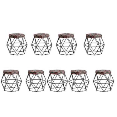 Imagem de Kit 9 Puffs Vanessa decorativos aramado  Preto - Assento Mandala - GAT