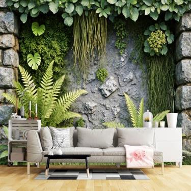Imagem de Murais de parede de tamanho personalizado, parede de pedra natural vegetação exuberante tecido de parede autoadesivo (sem PVC) papel de parede grande removível para sala de estar, quarto, escritório
