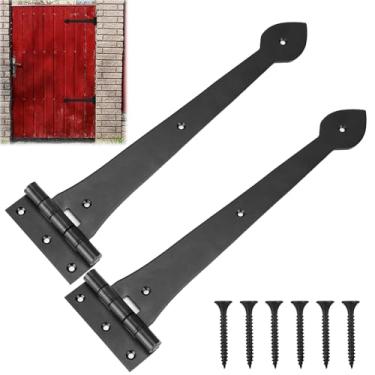 Imagem de Otoolling 1 pacote com dobradiça de alça com parafuso de 38 cm resistente de ferro forjado preto alça de porta e dobradiças de porta para galpão cerca de celeiro persiana moldura de madeira portas de