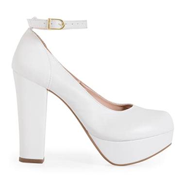 Imagem de Sapato Boneca Meia Pata Salto Grosso Feminino M22 Cor:Branco;Tamanho:36
