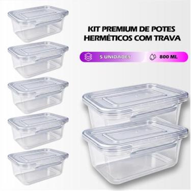Imagem de Kit 12 à 5 Potes Com Travas Marmitas Fitness Herméticos  800ml para Fr