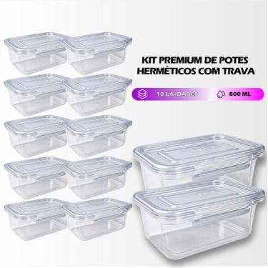Imagem de Kit 12 à 5 Potes Com Travas Marmitas Fitness Herméticos  800ml para Fr