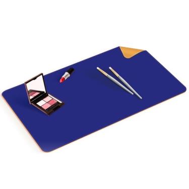 Imagem de Tapete de maquiagem para penteadeira para proteger o topo da mesa, tapete de maquiagem de dupla face, almofada de mesa fácil de limpar - acessórios à prova d'água e à prova de óleo, 60 x 30 cm (azul