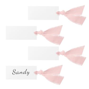 Imagem de 50un Conjunto Cartões de Mesa, 9x4cm com 3 Rolos Fita de 280cm Ideais para Recepções Casamento Festas e Banquetes (Rosa)