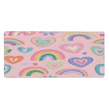 Imagem de Tapete de mouse grande com desenho animado arco-íris à prova d'água para computador estendido tapete protetor de mesa antiderrapante base de borracha para escritório, computador, teclado, laptop e