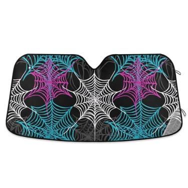 Imagem de Persiana personalizada branca azul roxa teias preto para para-brisa de carro engraçado universal dobrável acessórios de carro pára-brisa proteção de para-sol M, 139.7 cm x 70.1 cm