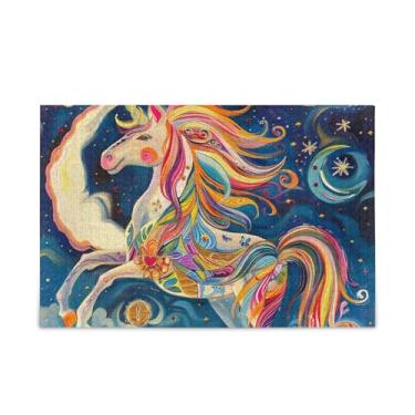 Imagem de Quebra-cabeças difíceis de 1000 peças de unicórnio arco-íris, composto de papel e madeira para adultos com bolsa de armazenamento