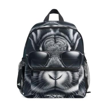 Imagem de GAIGEO Cool Rabbit Cute Animal Black Backpacks for Kids 10x4x12 In, Toddler Girls Backpack with Water Bottle Pockets, Whistle Buckle