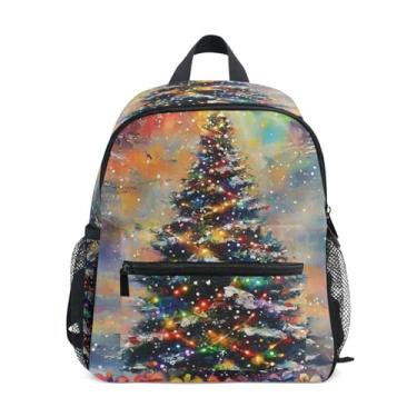 Imagem de GAIGEO Christmas Tree Lights Colorful Toddler School Backpack, 10x4x12 In, Mini Backpack for Girls Includes Water Bottle Pockets, Whistle Clip for Safety