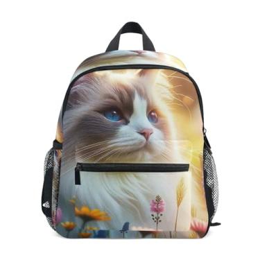 Imagem de Cute Ragdoll Cat Simple Modern Toddler Backpack Baby Girl Backpack with Front Pocket, Safety Whistle for Ages 3-8