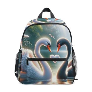 Imagem de GAIGEO Valentines Swan Mate Cute Mini Kids Backpack 10x4x12 In, Backpack for Kindergarten Girls with Water Bottle Pockets, Whistle Buckle