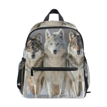 Imagem de GAIGEO Wolves Small Backpack for Kids with Whistle, 2 Bottle Pockets, Lightweight, Baby Backpack for Daycare 10x4x12 In, for Ages 3-8