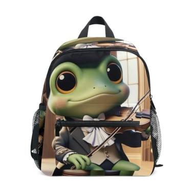 Imagem de GAIGEO Funny Frog Violin Toddler School Backpack Small Girls Backpack with Front Pocket, Safety Whistle for Ages 3-8