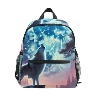 Imagem de GAIGEO Howling Wolf Moon Childrens Backpack with Whistle, Adjustable Chest Strap, Boys Kindergarten Backpack Lightweight & Compact for Ages 3-8