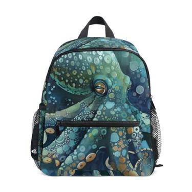 Imagem de GAIGEO Octopus Sea Animal Teal Blue Backpack for Baby with Whistle, Adjustable Chest Strap, Toddler Boy Backpack Lightweight & Compact for Ages 3-8