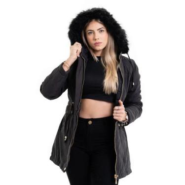 Imagem de Jaqueta Parka Feminina plusize Forrada Inverno severo - GENÉRICA, Pret
