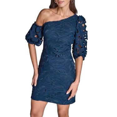 Imagem de BCBG Vestido feminino assimétrico assimétrico de renda com manga bufante, Profundo, 42