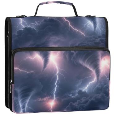 Imagem de Tornadoes fichário organizador com zíper 3 fichários de 3,8 cm D fichários com alça bolsa escolar estojo portfólio de armazenamento com alça, 34,5 x 31,5 x 9 cm