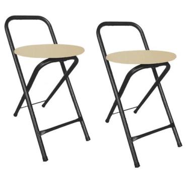 Imagem de Kit 2 Bancos Banqueta Dobrável Baixa Assento Estofado Redondo - Movera