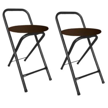 Imagem de Kit 2 Bancos Banqueta Dobrável Baixa Assento Estofado Redondo - Movera