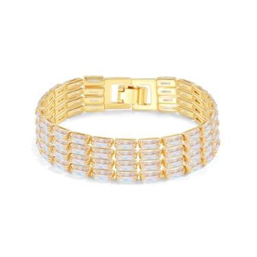 Imagem de Elfgrass Pulseira de tênis feminina banhada a ouro 14K – elegante pulseira de linha de zircônia cúbica, serve para pulso de 15 a 18,3 cm – presente brilhante para o dia a dia, pulseiras de tênis